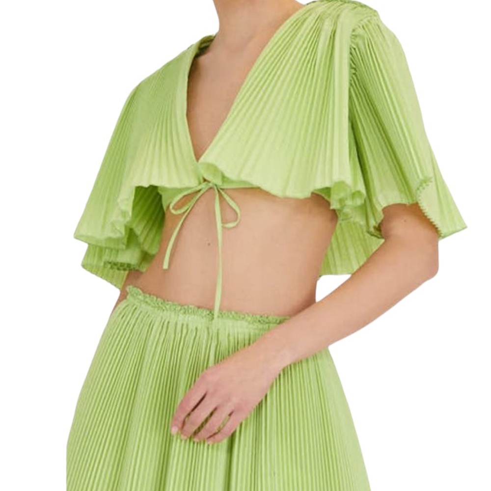 Rosie Assoulin Green Pleated Caped Crop Top 00